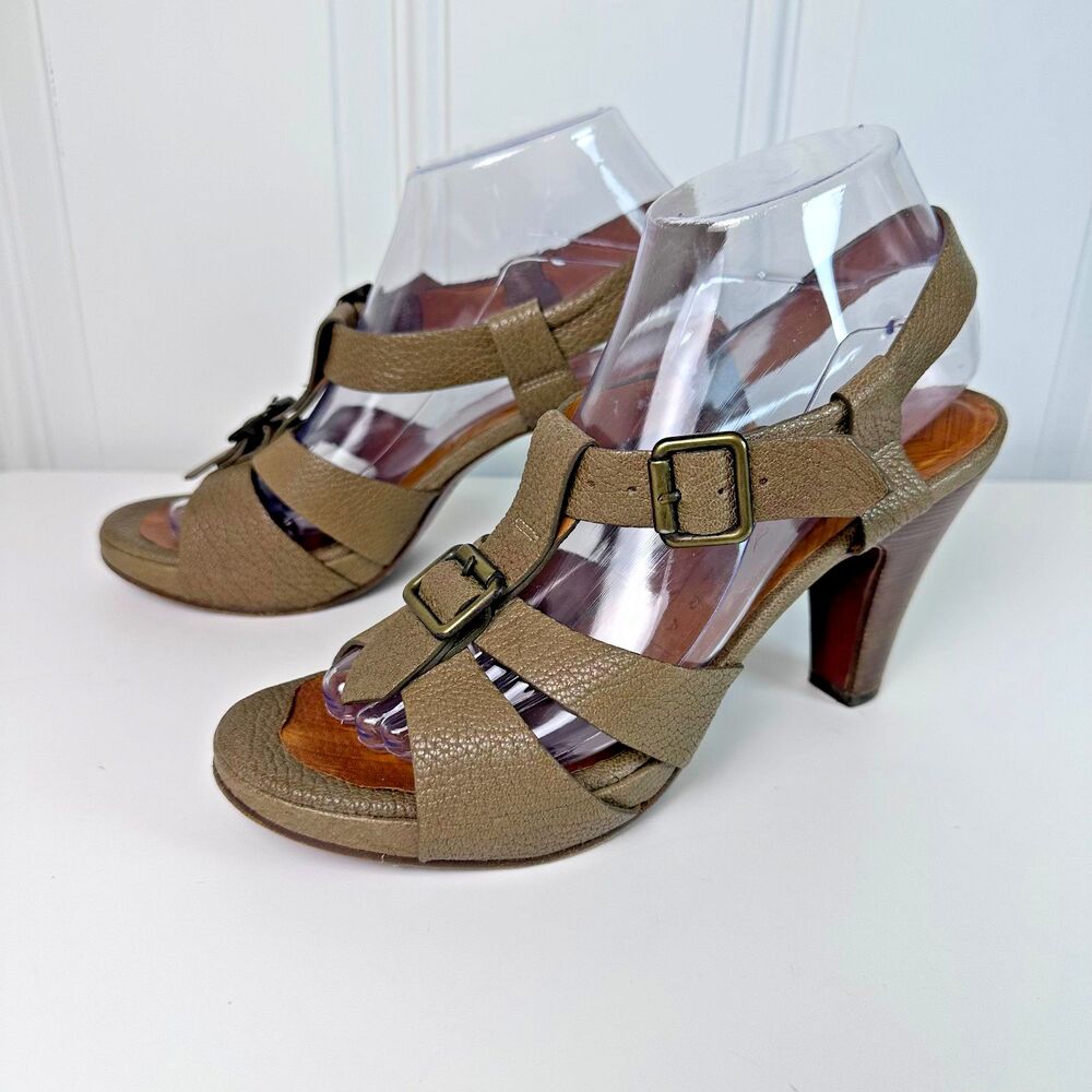 Chie Mihara Xeroco Brown Leather Sandals Heels Womens Size 7.5 US/38 EU